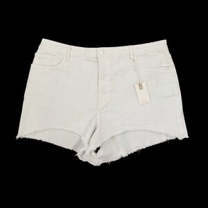 Good American Bombshell Cutoff Raw Hem Denim Shorts Size 18 White‎ High Rise NEW